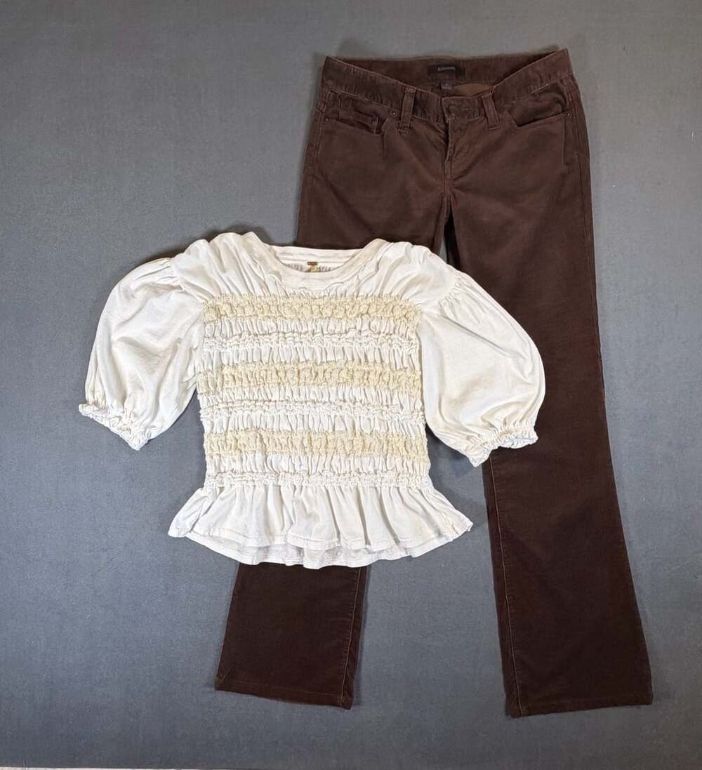 Free People White Smocked Puff Sleeve Peplum Top Blouse Size Medium